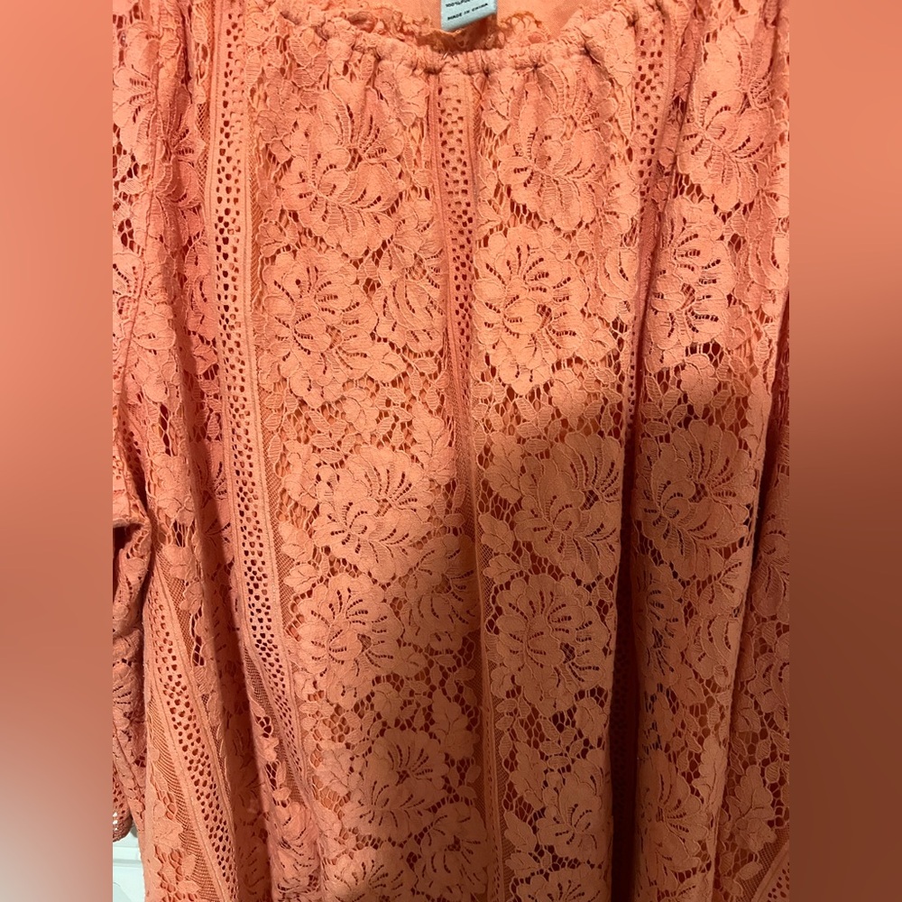 Catherine’s Classy Lace Coral Peach Bohemian Tunic Blouse Size 3X Cottagecore - Picture 7 of 9